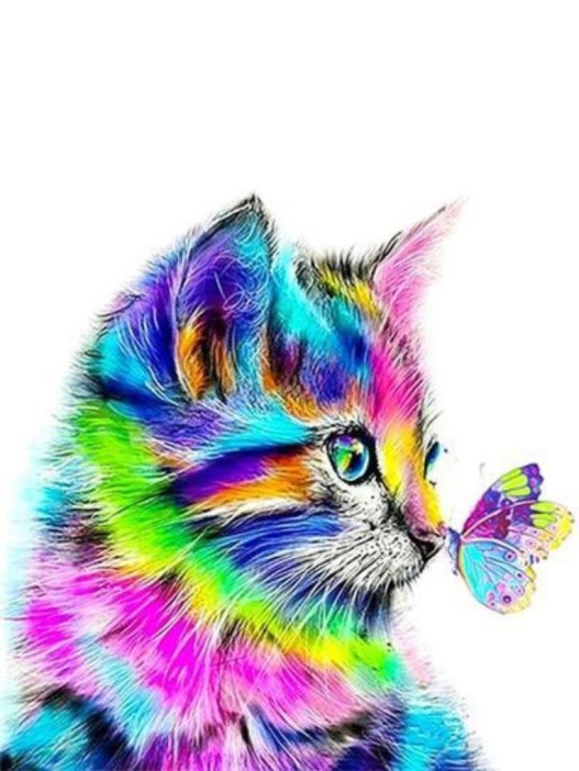 Алмазная мозаика без подрамника &quot;Разноцветный котёнок с бабочкой&quot;, 15х20 см 