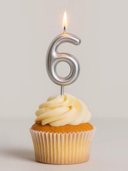 Свеча для торта "Silver glow" цифра 6, (6 см)