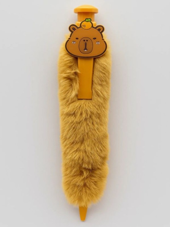 Плюшевая Ручка шариковая "Паффибара", коричневая 
