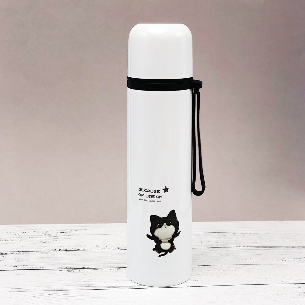 8745 Термос "Кот",front-white (500ml)