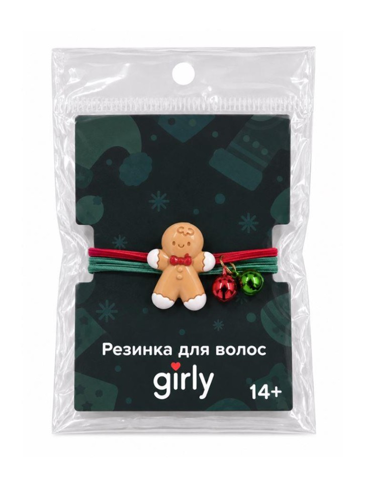 Резинка для волос GIRLY "Пряничный человечек", красная
