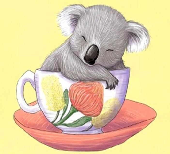 Алмазная мозаика без подрамника &quot;Коала в чашке&quot;, 15х20 см 