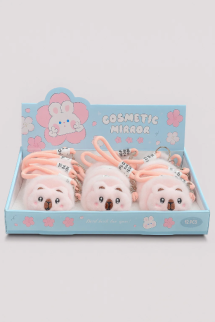Плюшевое раскладное зеркало брелок "Capybara", розовое, шоу-бокс 12 шт.