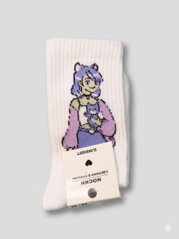 Носки женские "Милая девушка с котиком", р. 35-40, белые