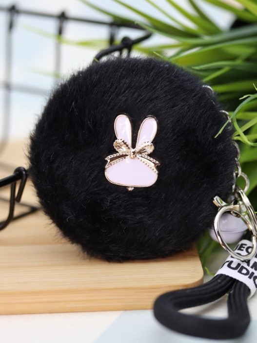 Плюшевое раскладное зеркало с брелоком "Bunny", чёрное (7*7 см) 