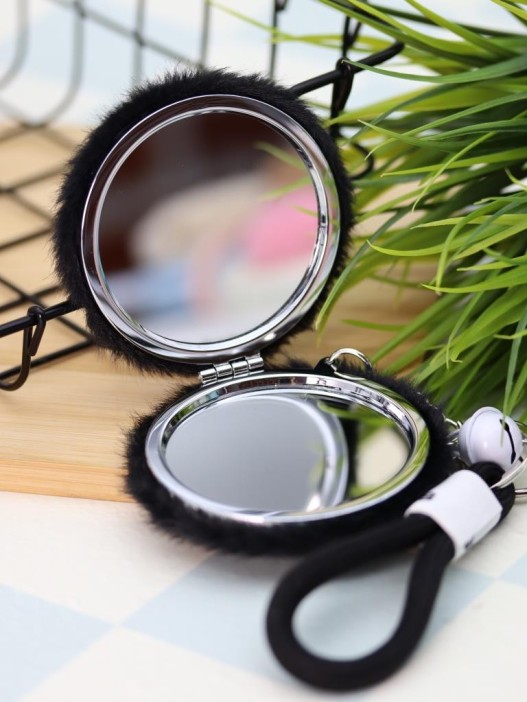 Плюшевое раскладное зеркало с брелоком "Bunny", чёрное (7*7 см) 