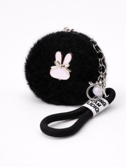 Плюшевое раскладное зеркало с брелоком "Bunny", чёрное (7*7 см)