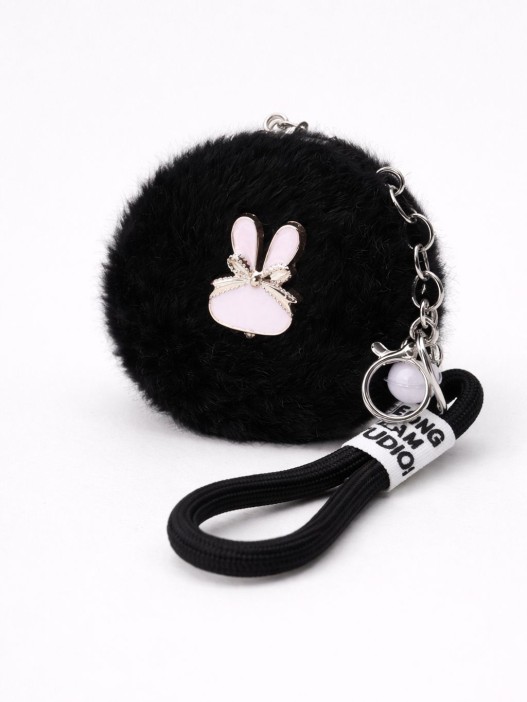 Плюшевое раскладное зеркало с брелоком "Bunny", чёрное (7*7 см) 