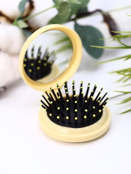 Расческа раскладная с зеркалом  "Cherry bear folding", beige 