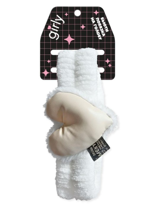 Повязка на голову GIRLY "Plush heart", white 