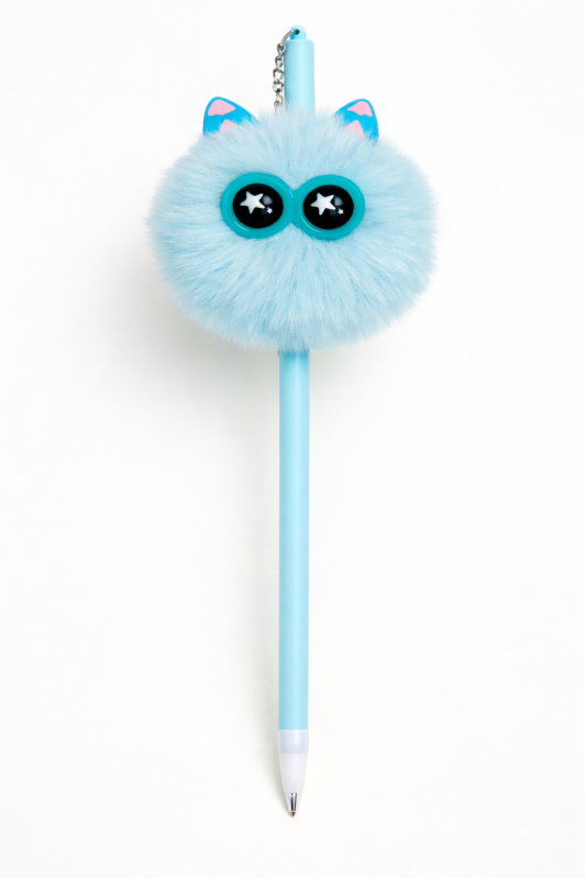 Ручка гелевая с помпоном "Милые глазки", синяя 