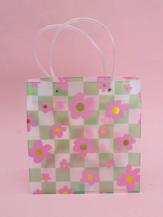 Пакет подарочный прозрачный «Flowers from film», green square (22*21,5*10) 