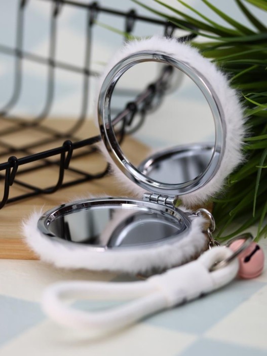 Плюшевое раскладное зеркало с брелоком "Bunny", белое (7*7 см) 