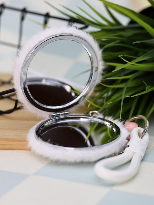 Плюшевое раскладное зеркало с брелоком "Bunny", белое (7*7 см) 