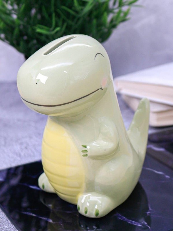 Копилка керамическая "Зеленый динозавр", зеленая (16,5х14 см)