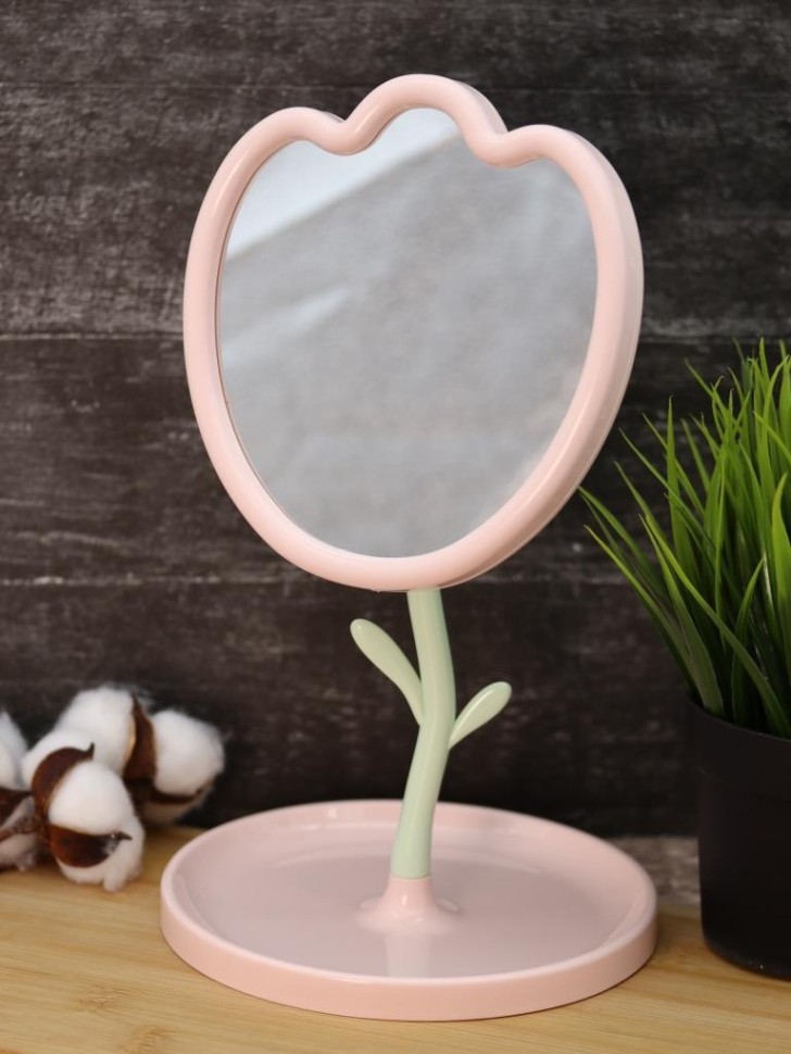 Зеркало настольное GIRLY "Тюльпан", розовое