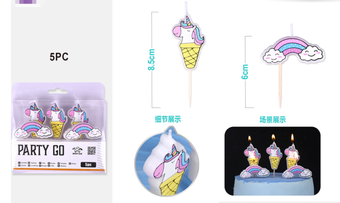 Набор свечей 5 шт. &quot;Unicorn party&quot;, (6-8,5 см) 