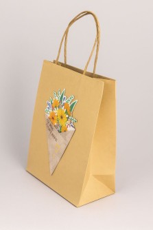 Пакет подарочный крафтовый «Brown Kraft», yellow flowers (21*25,5*10)