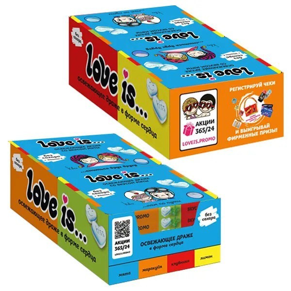 Набор освежающие конфеты "LOVE IS…" со вкусом мяты, 12шт, в блистере и обечайке 