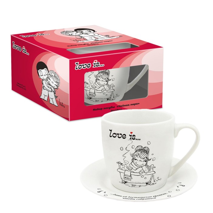 Чайная пара &quot;Love is...Когда даешь ей время собраться&quot;, фарфор, (360 мл, 15,3 см) 
