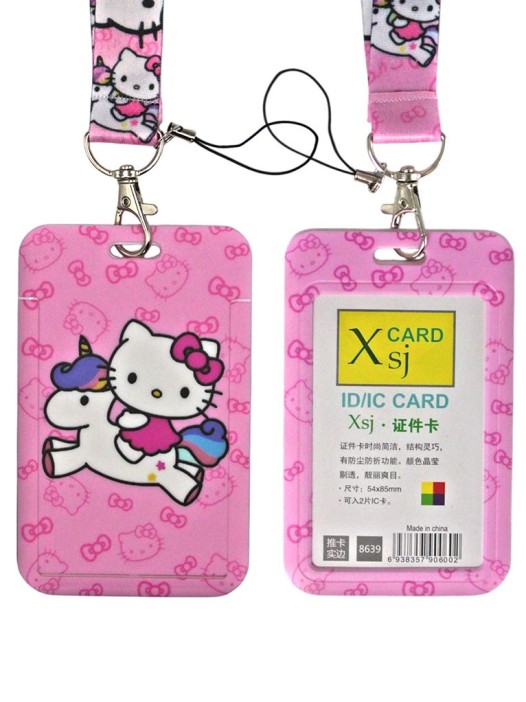 Бейдж пластиковый "Hello Kitty" с цветной лентой (7х11см), микс