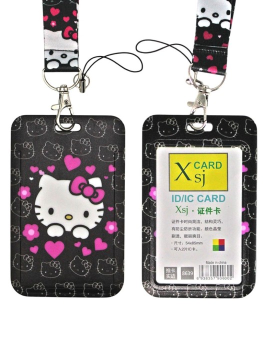 Бейдж пластиковый "Hello Kitty" с цветной лентой (7х11см), микс
