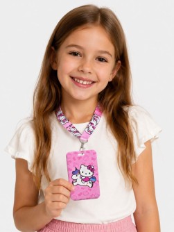 Бейдж пластиковый "Hello Kitty" с цветной лентой (7х11см), микс