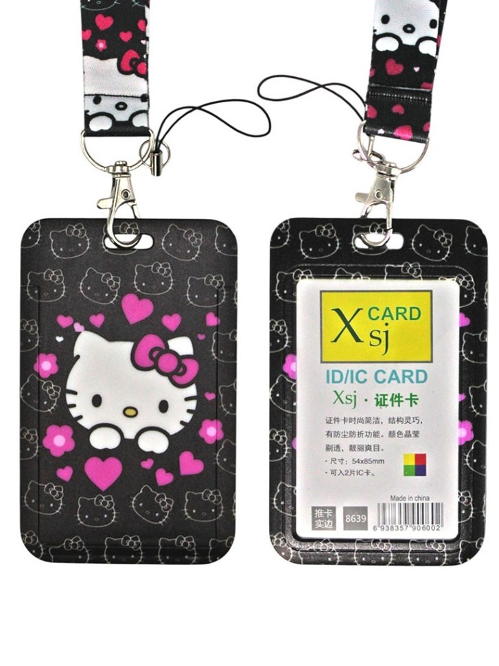 Бейдж пластиковый "Hello Kitty" с цветной лентой (7х11см), микс