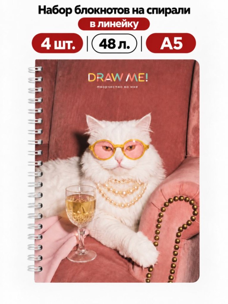 Набор блокнотов на спирали в линейку А5 Draw Me! 4шт. "ГлаМУР", 48л.