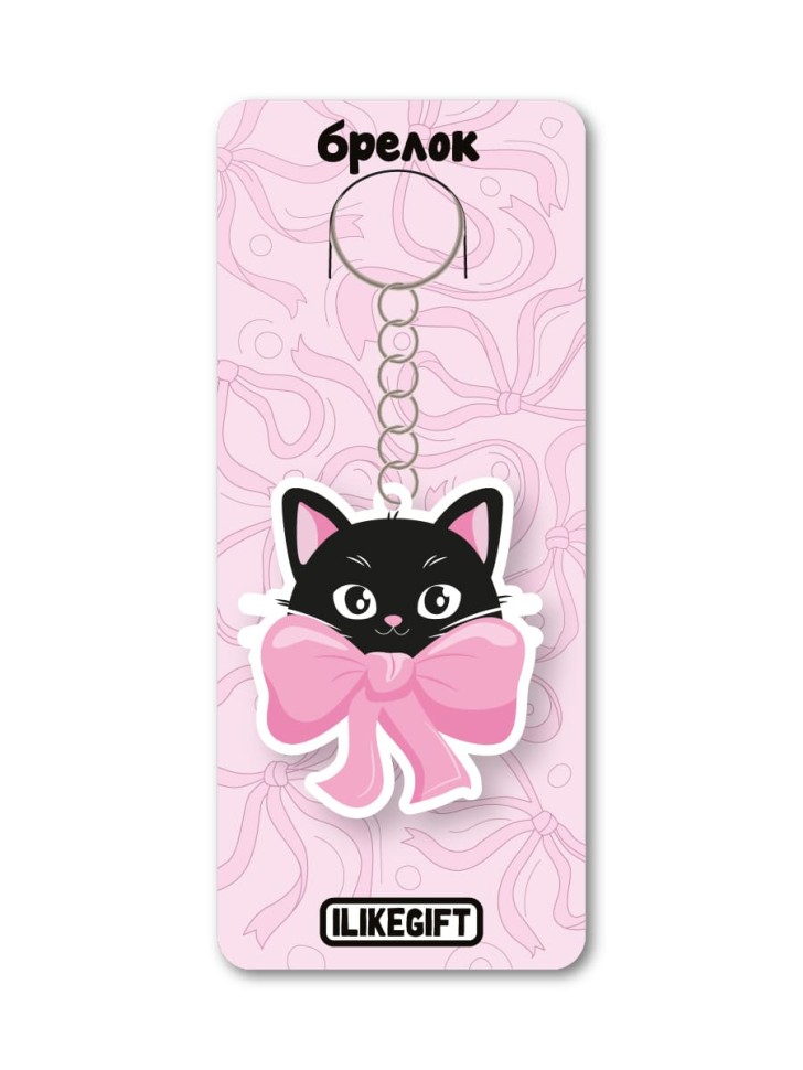 Брелок ECO из дерева iLikeGift "Котик с бантом"