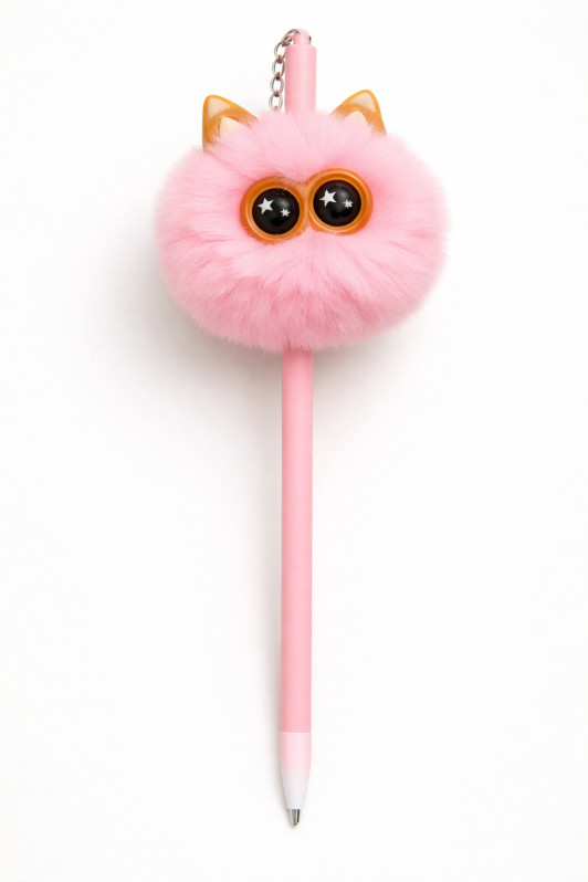 Ручка гелевая с помпоном "Милые глазки", розовая 