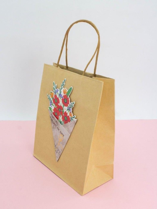 Пакет подарочный крафтовый «Brown Kraft», red flowers (21*25,5*10) 