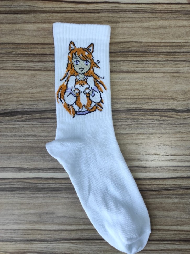 Носки женские "Влюбленная девушка и корги", р. 35-40, белые