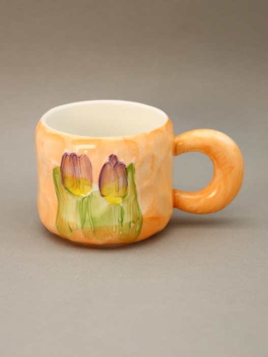 Кружка «Акварельные цветы», оранжевая. 