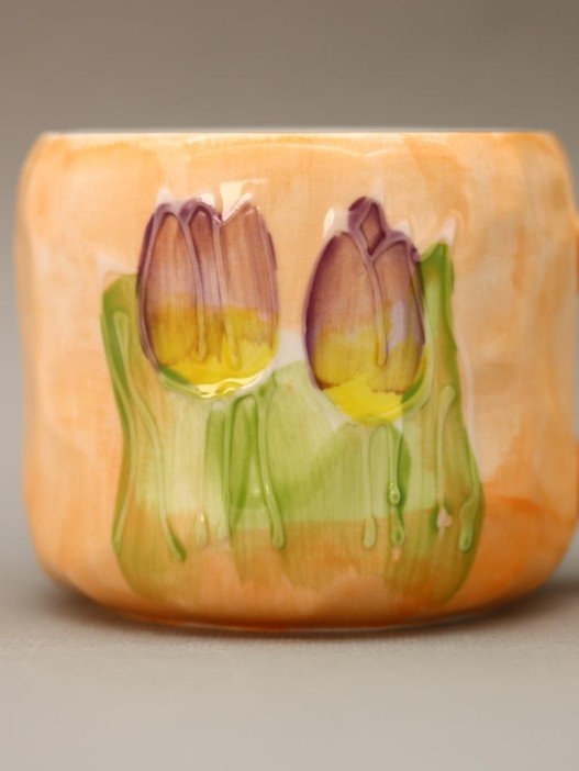 Кружка «Акварельные цветы», оранжевая. 