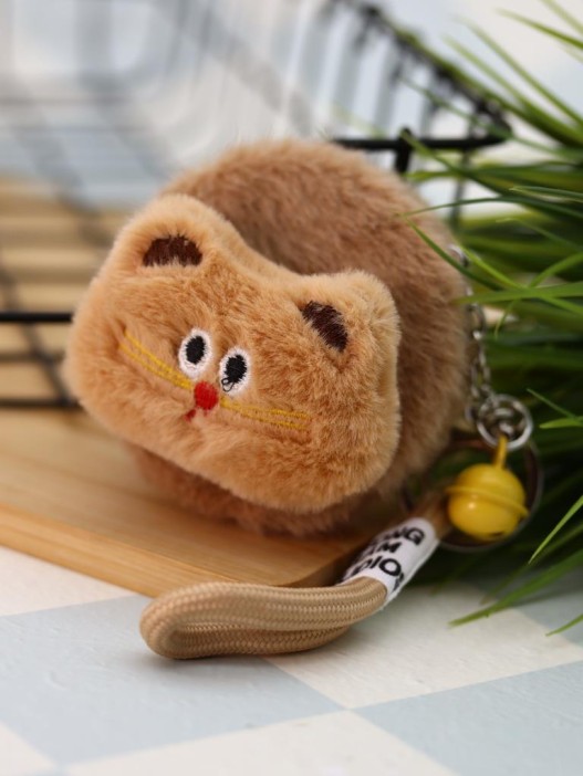 Плюшевое раскладное зеркало с брелоком "Cat", коричневое (7*7 см) 