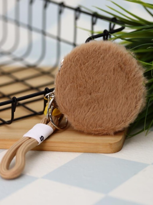 Плюшевое раскладное зеркало с брелоком "Cat", коричневое (7*7 см) 