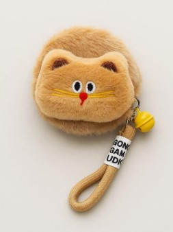 Плюшевое раскладное зеркало с брелоком "Cat", коричневое (7*7 см)