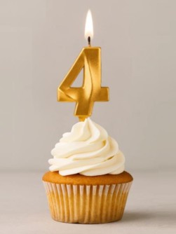 Свеча для торта "Грань" цифра 4 (золото mix), 8,7х4,3х1,2 см