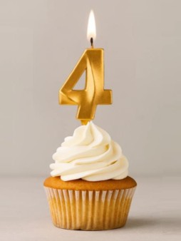 Свеча для торта "Грань" цифра 4 (золото mix), 8,7х4,3х1,2 см
