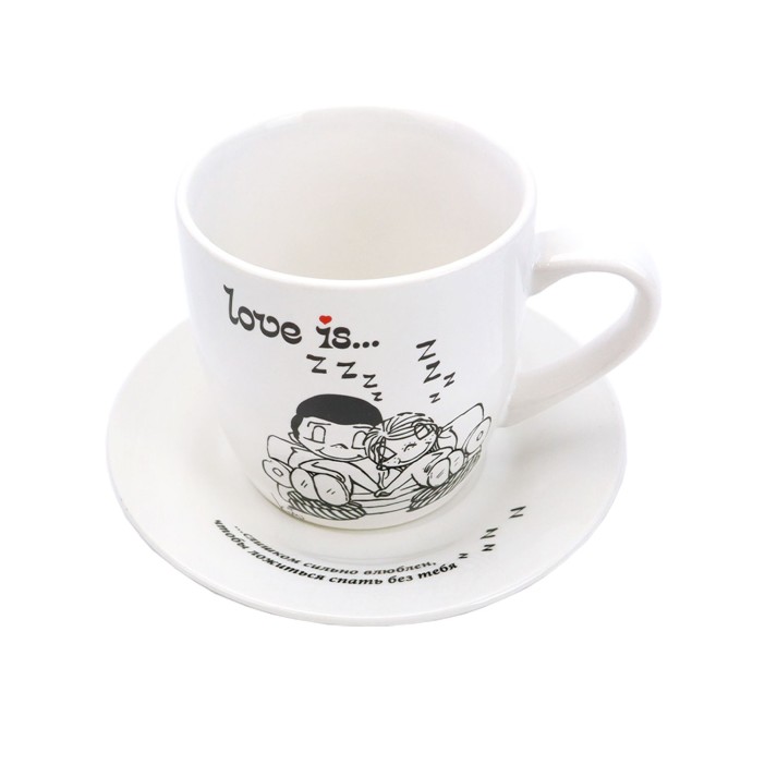Набор чайных пар (4 предмета) в подарочной упаковке &quot;Love is...&quot;, фарфор (360 мл, 15,3 см) 