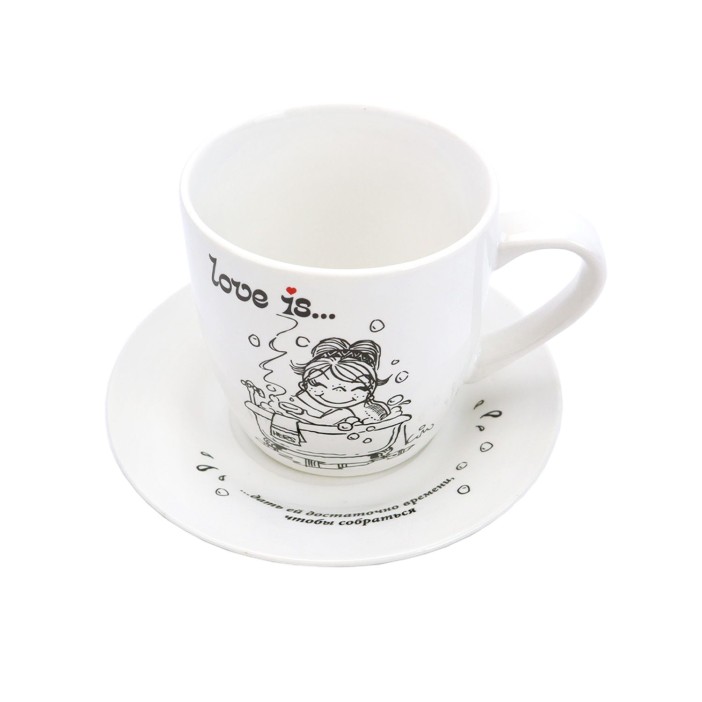 Набор чайных пар (4 предмета) в подарочной упаковке &quot;Love is...&quot;, фарфор (360 мл, 15,3 см) 