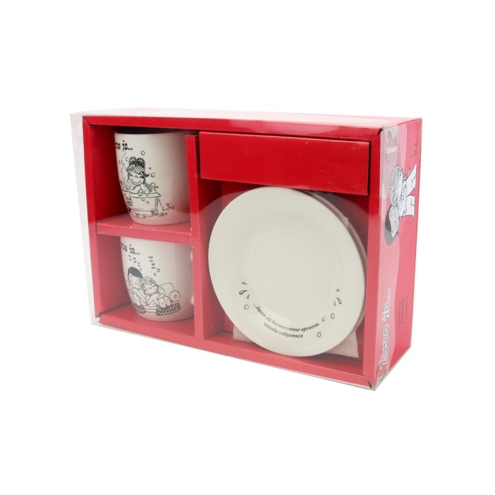 Набор чайных пар (4 предмета) в подарочной упаковке &quot;Love is...&quot;, фарфор (360 мл, 15,3 см) 