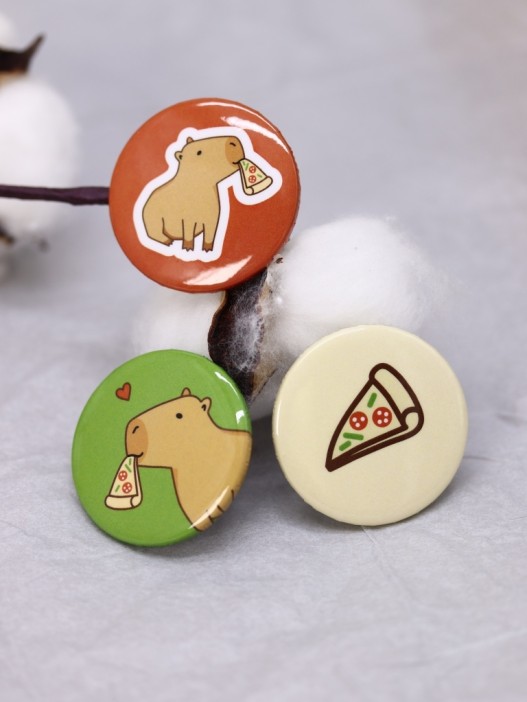 Набор значков 3 шт. iLikeGift «Capybara pizza» 