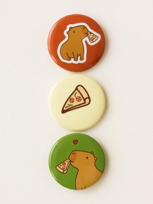 Набор значков 3 шт. iLikeGift «Capybara pizza» 