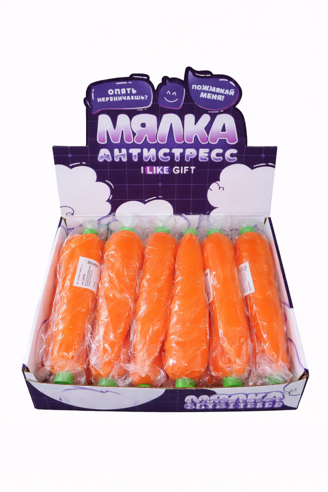 Мялка - антистресс "Эластичная морковь", шоу-бокс 12 шт.