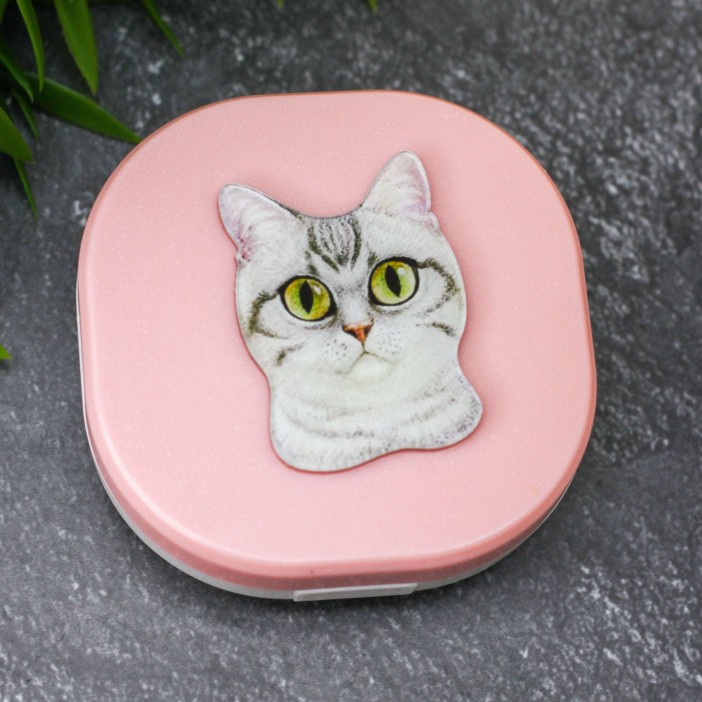 Контейнер для линз "Purebred Cat", pink-gray 
