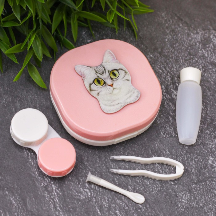 Контейнер для линз "Purebred Cat", pink-gray 