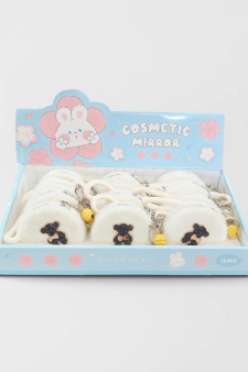 Плюшевое раскладное зеркало брелок "Bear", белое, шоу-бокс 12 шт.