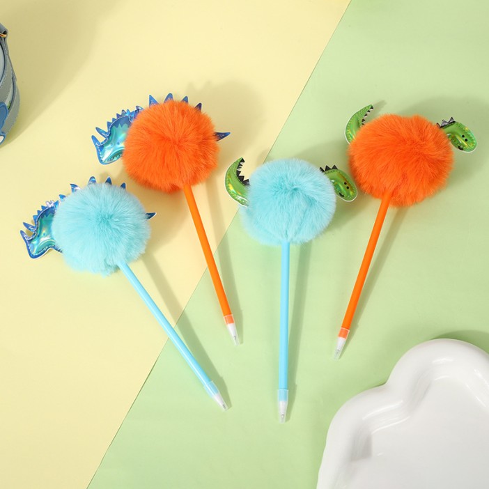 Ручка шариковая с помпоном "Динопуфф", микс 